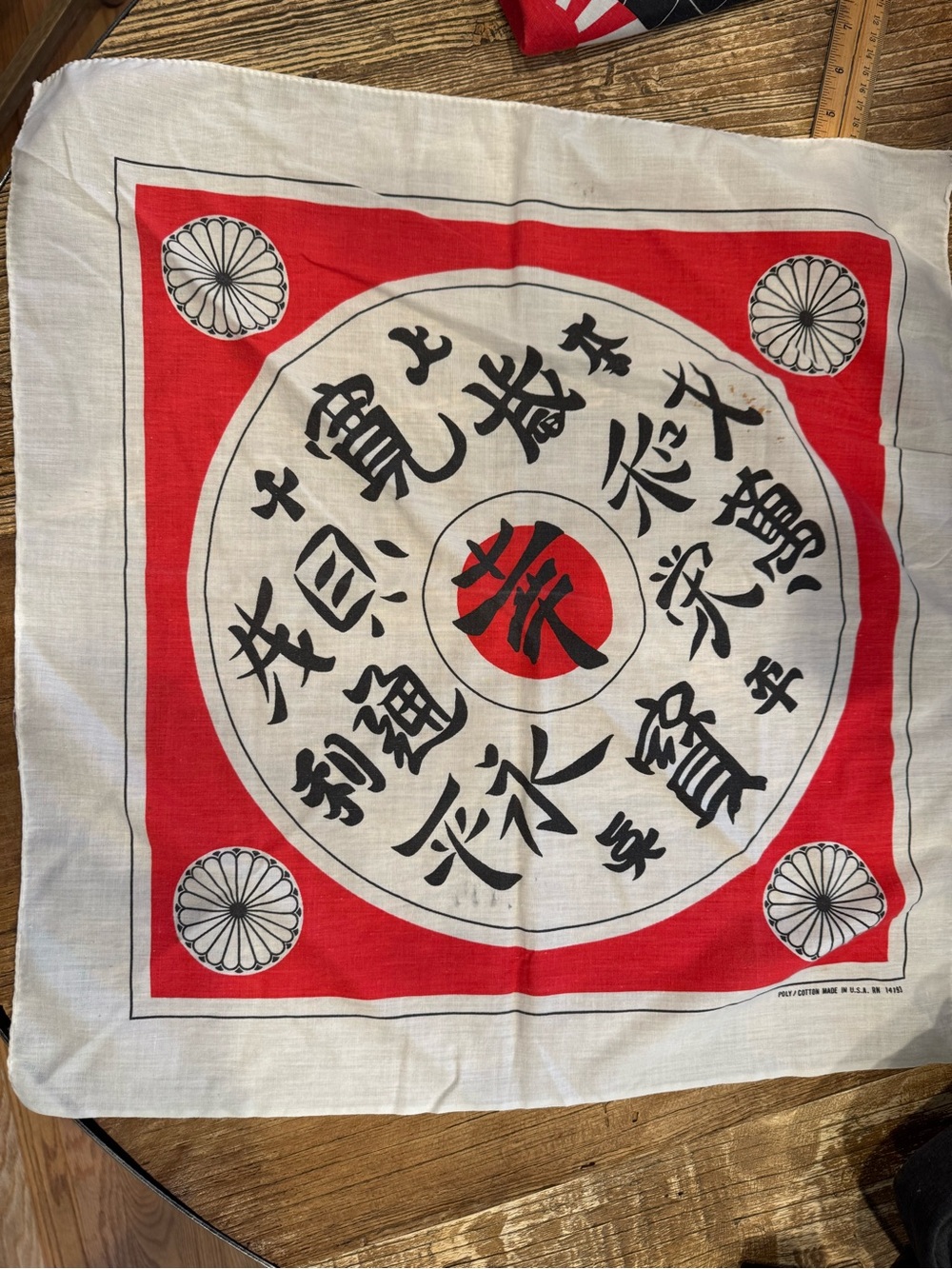 Vintage Red & White Japanese Kanji Bandana Scarf